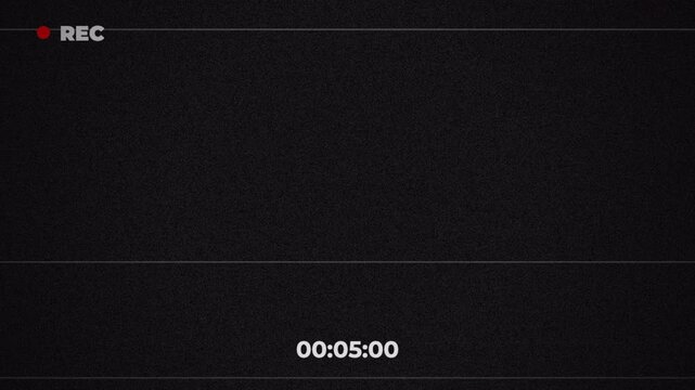 Retro analog tape recording screen with VHS noise and timecode counter, vintage camcorder playback glitch 4k video