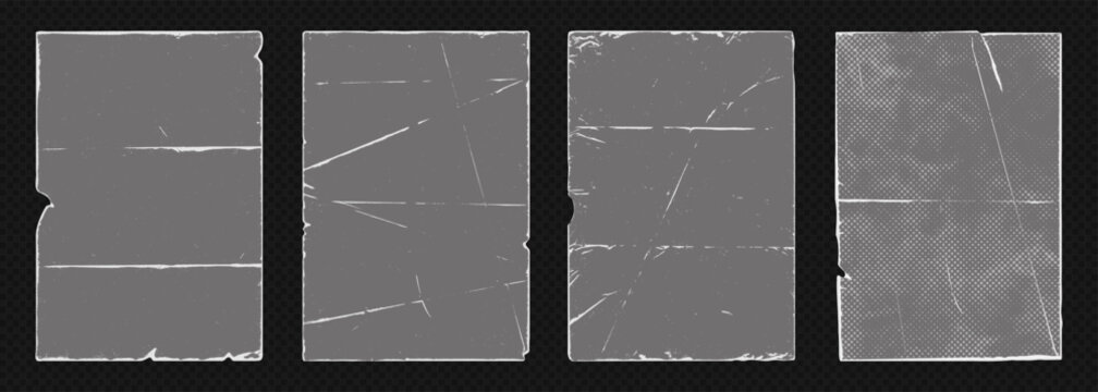 Vintage paper fold frame overlay old worn edge grunge texture collection. Perfect overlay set for retro album cover, old vinyl records, distressed poster design with authentic aged effect.
