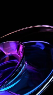 Abstract minimalist purple reflections on a glass curved shape, vertical 3d render
