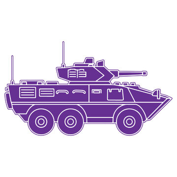 Purple armoured vehicle with turret and cannon isolated on transparent background