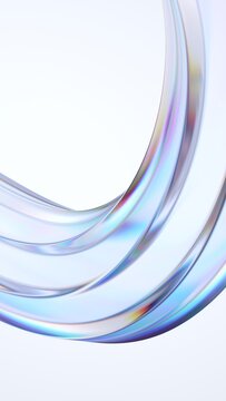 Abstract curved glass shape, vertical 3d render