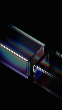 Abstract glass colorful shape an a black background, vertical 3d render