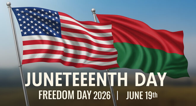 Juneteenth Day Celebration with American and Juneteenth Flags