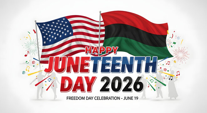 Juneteenth Day Celebration Poster 2026 with American and Pan-African Flags