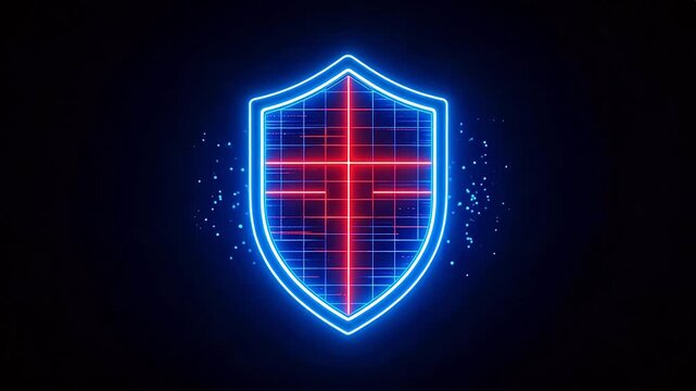 Neon shield with grid pattern