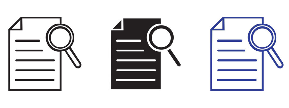 Document and magnifying glass icons for file search and document review