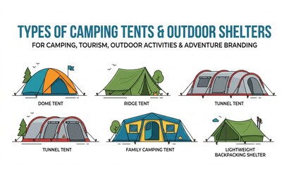 Camping tent types vector illustration set isolated © MDSAKIB