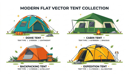 Camping tent collection vector illustration different tent types © MDSAKIB