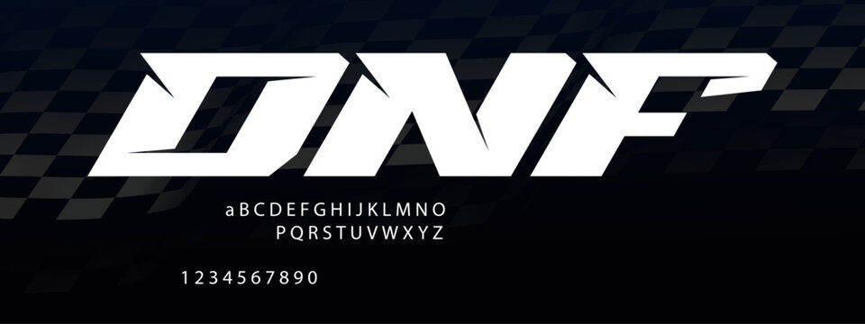 DNF Racing Font Alphabet &mdash; Bold Motorsport Display Typeface Inspired by Did Not Finish