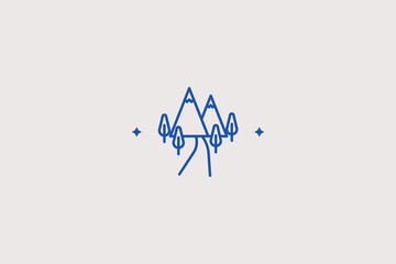 Pathway leading through coniferous forest mountains line icon for trail hiking for national park maps. Practical vector illustration for wilderness navigation apps, forest tour scheduling  © HenryFord