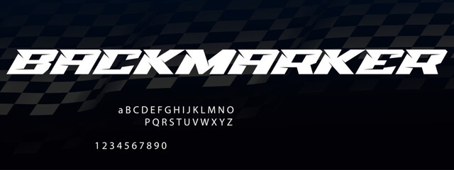Backmarker Racing Font Alphabet — High‑Speed Motorsport Display Typeface. Decal lettering © Hasan