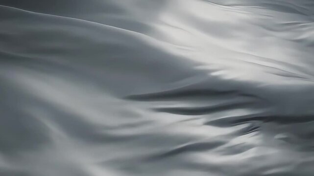 Fabric waves create a soft gray texture that flows across the dark frame.