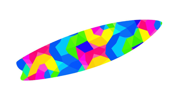 Abstract geometric colorful surfboard illustration isolated on white background.