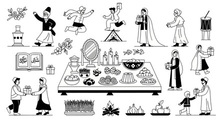 Obraz premium Traditional Nowruz festivities featuring music dance and symbolic table.