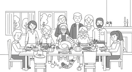 Obraz premium Multi-generational family enjoying a traditional Thanksgiving dinner.