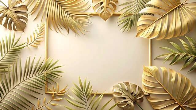 Decorative Gold and Green Tropical Leaf Wall Art Design Pattern