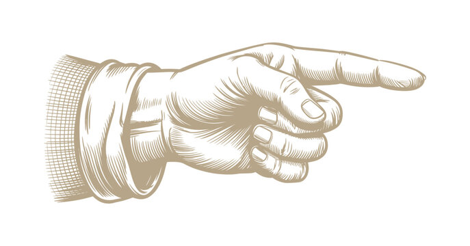Pointing Hand Illustration Engraved Style With Sleeve Detail