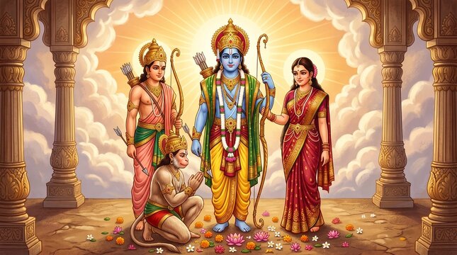 Hindu god rama sita laxmana hanuman darshan ram navami festival celebration wallpaper hd