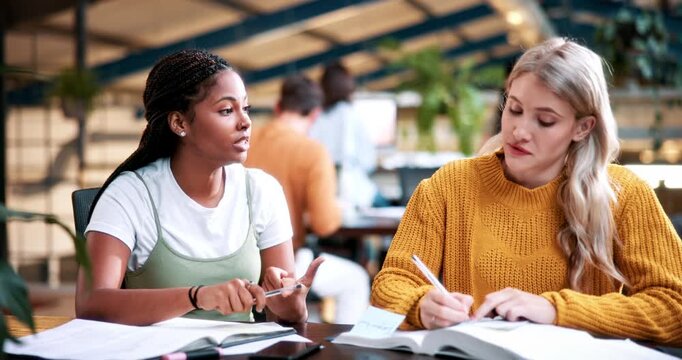 Study, counting or people in college with textbooks, task management or steps in group project. Education, notes or students with checklist, university partnership or planning for academic assessment