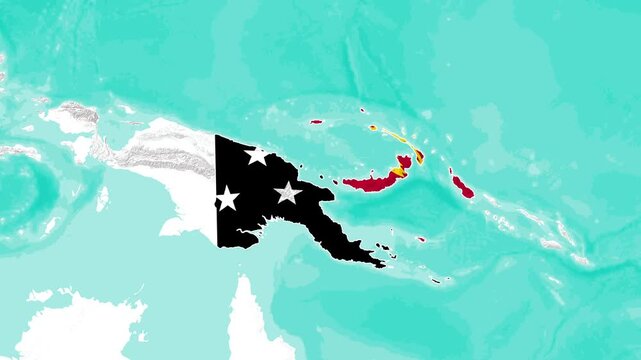 Animated map overlay of the Papua New Guinea country flag over