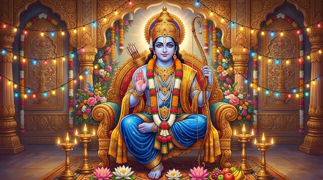 lord sri Ramachandra sitting on a golden throne