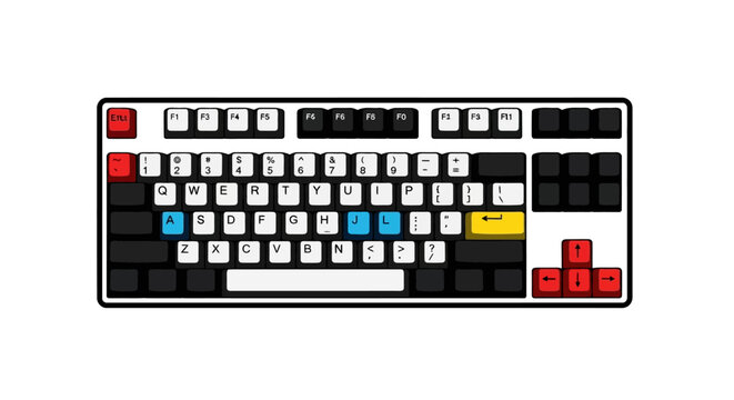 mechanical keyboard with colorful keycaps vector illustration