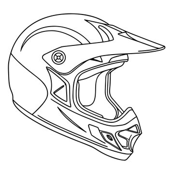 Minimalist continuous line drawing of motocross helmet in dynamic side view sketch style