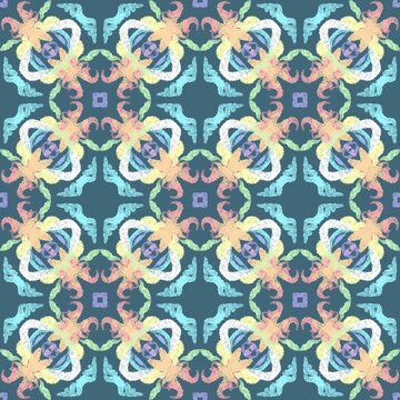 Azure Blue Moroccan Arabesque Floral Tile Pattern