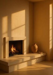 Obraz premium Warm minimalist fireplace design