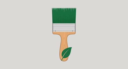 Green paintbrush with leaf symbol for eco-friendly painting or sustainable art © Wa