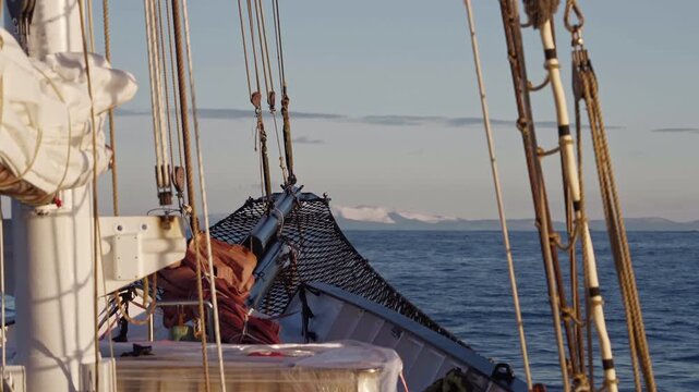 View from Tall Ship Toward Snowy Coast in Antarctica