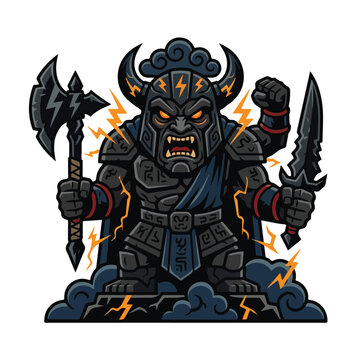 Angry Four-Armed Viking Warrior Mascot Vector Illustration