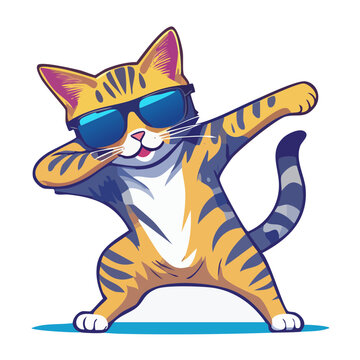 Cartoon cat wearing sunglasses doing the dab dance