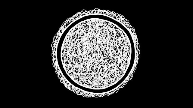 White wiggly hand-drawn circle frame grungy texture background element on alpha 3