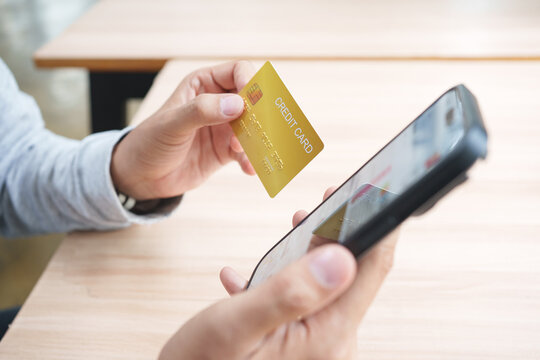 Credit card used for secure online shopping payment and mobile checkout.