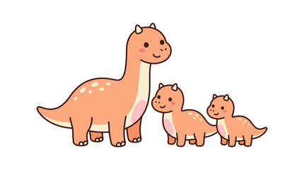 Cute cartoon brachiosaurus dinosaur family with babies. © jas