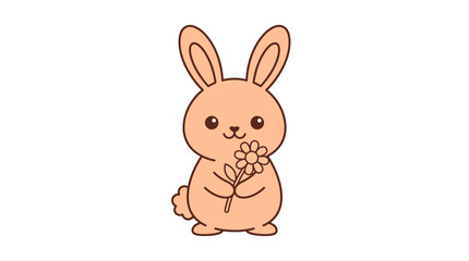 Obraz premium Cute orange rabbit holding a small flower cartoon.