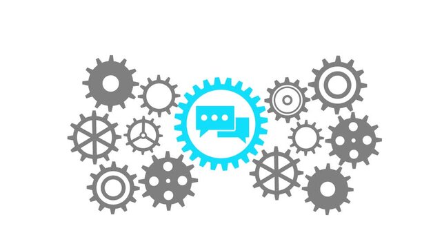 3 D Animated A I Technology Concept with Glowing Central Robot Head Surrounded by Interlocking Gears Representing Automation Innovation and Digital Intelligence