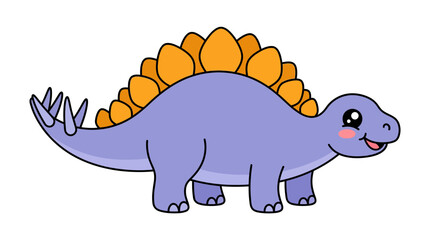 Cute purple stegosaurus dinosaur character with orange plates. © jas