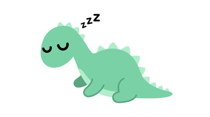 Cute sleeping green dinosaur cartoon illustration on white background. © jas