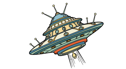retro flying saucer spaceship vector illustration with exhaust trails © Rofiah