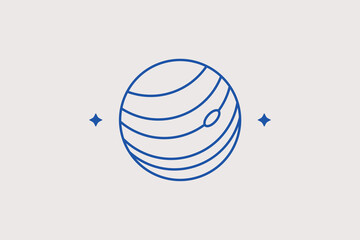 Striped planet Jupiter texture sphere line icon for space discovery for astronomy science encyclopedias. Practical vector illustration for cosmic simulation applications, solar system maps. © HenryFord