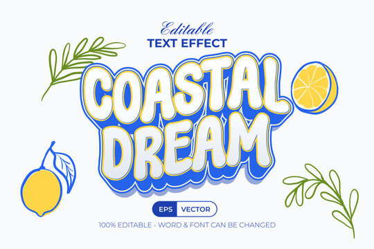 Coastal Dream Text Effect Summer Mediterranean 3D Wave Style. Editable Text Effect.