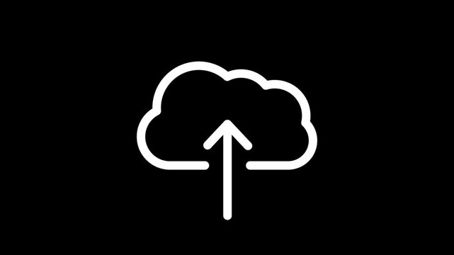 Modern cloud upload icon motion graphic on black backdrop, illustrating digital storage services online