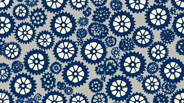 Bold Blue Gear Cog Flat Repeat Pattern Mechanical Background