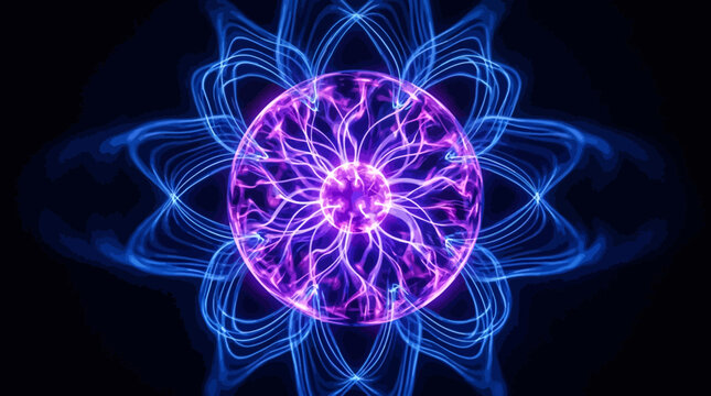 Vibrant purple and blue glowing neon fractal flower design