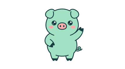 Obraz premium Happy green piglet standing and waving hello.