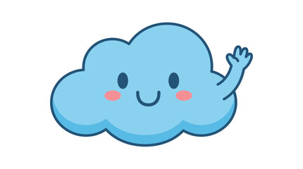 Naklejka premium Happy blue waving cloud character with rosy cheeks.