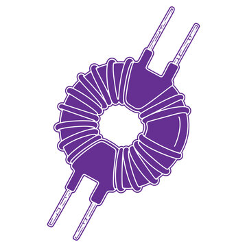 Purple toroidal coil or inductor electronic component illustration isolated on transparent background