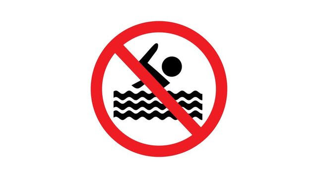No Diving Prohibition Sign Animated Icon, Animated safety sign showing a diving figure